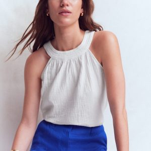 Halter-neck Double Cloth Top-White