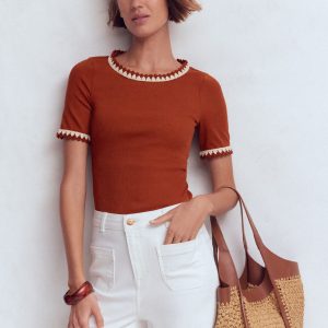Maddie Trim Detail T-Shirt-Burnt Orange