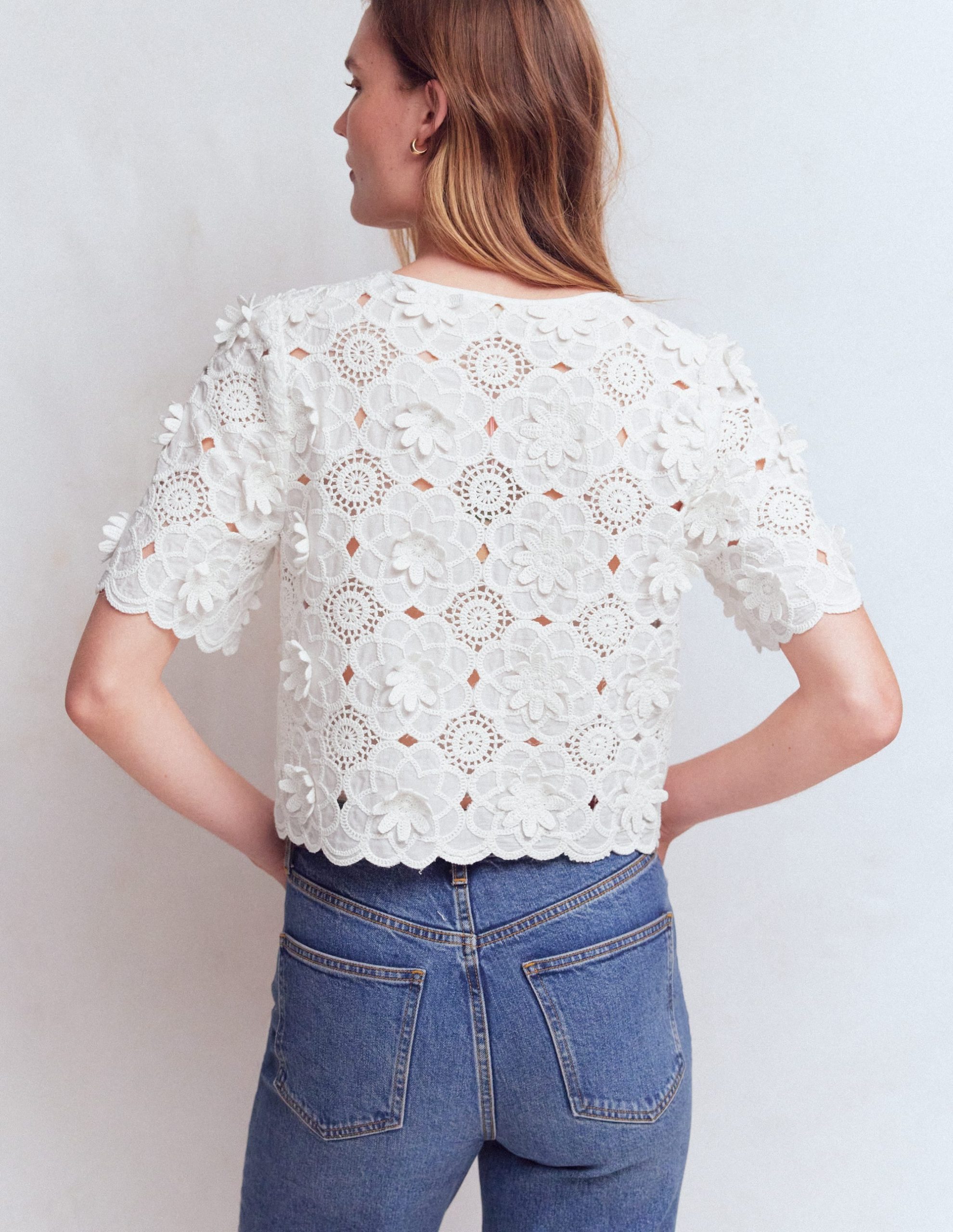 Tie Front Lace Top-White - Image 3
