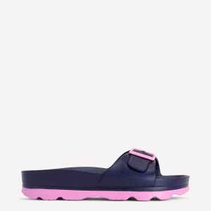 Lyla Single Buckle Sliders-Navy/Pink