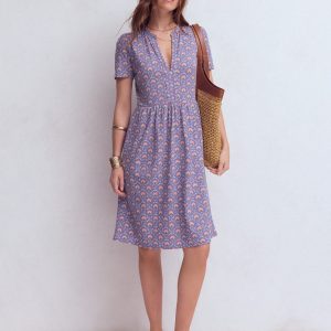 Naomi Short Sleeve Dress-Purple Thistle. Flower Lattice