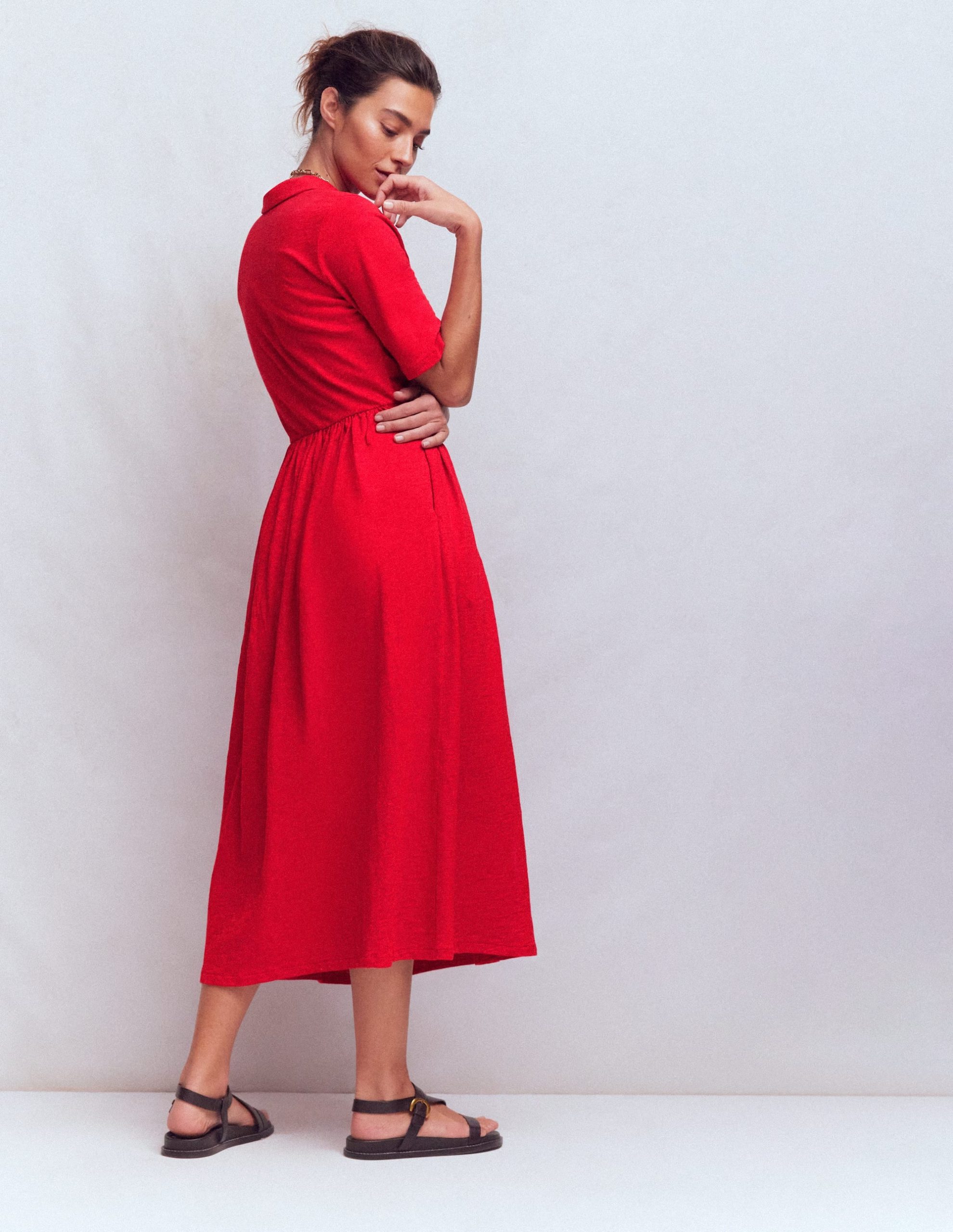 Aria Collared Jersey Dress-Merida Red - Image 3