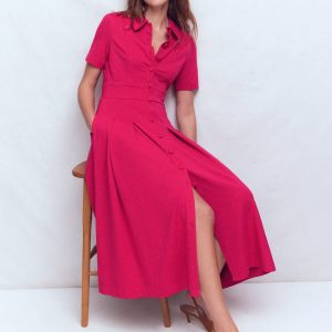 Bridget Ponte Shirt Dress-Pomegranate