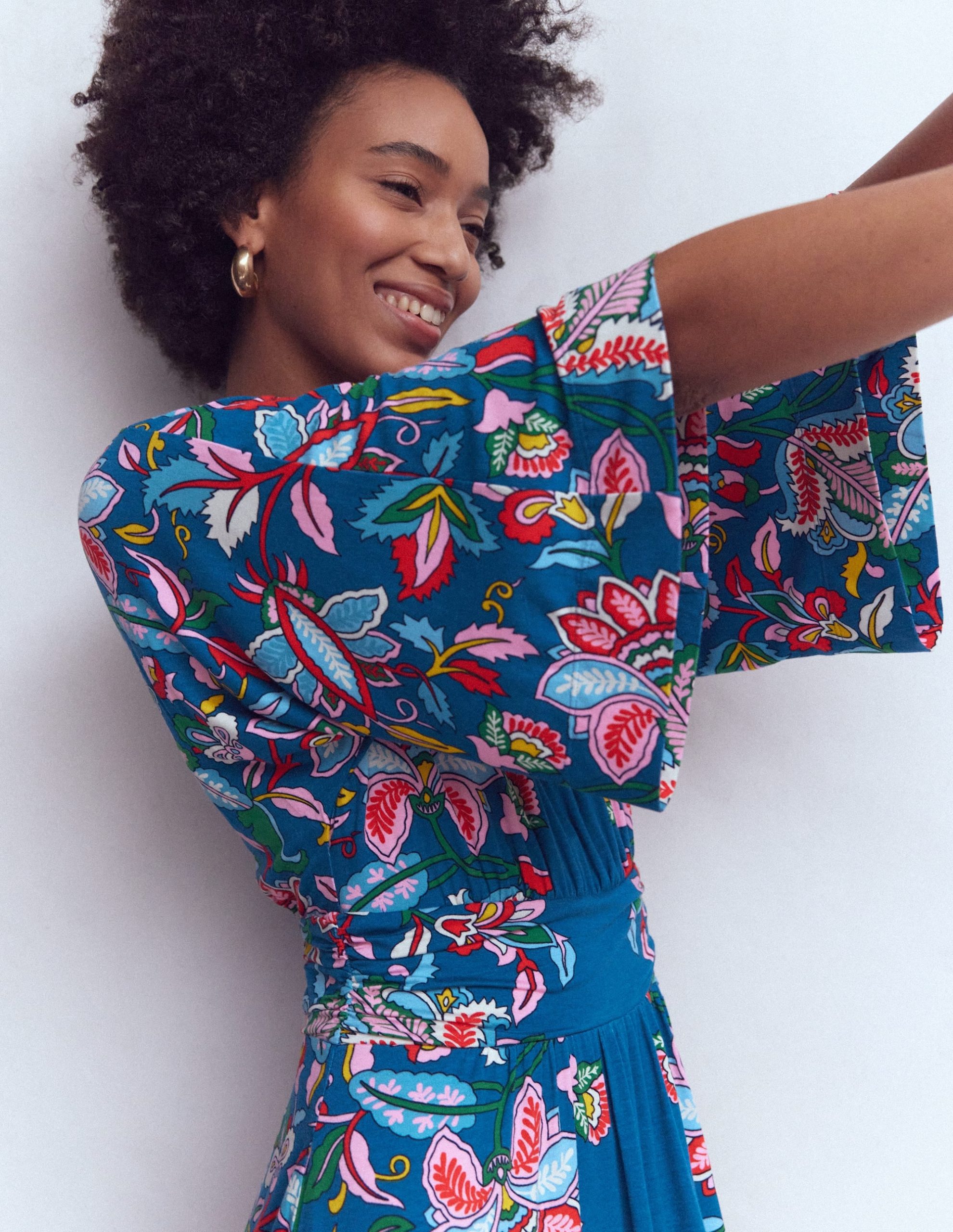 Imelda Kimono Jersey Dress-Blue. Botanical Trail - Image 2