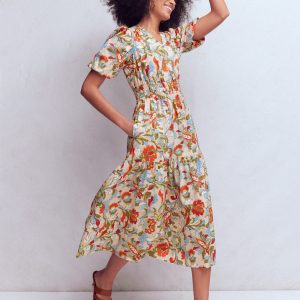 Irene Puff Sleeve Cotton Dress-Multi. Botanical Flourish