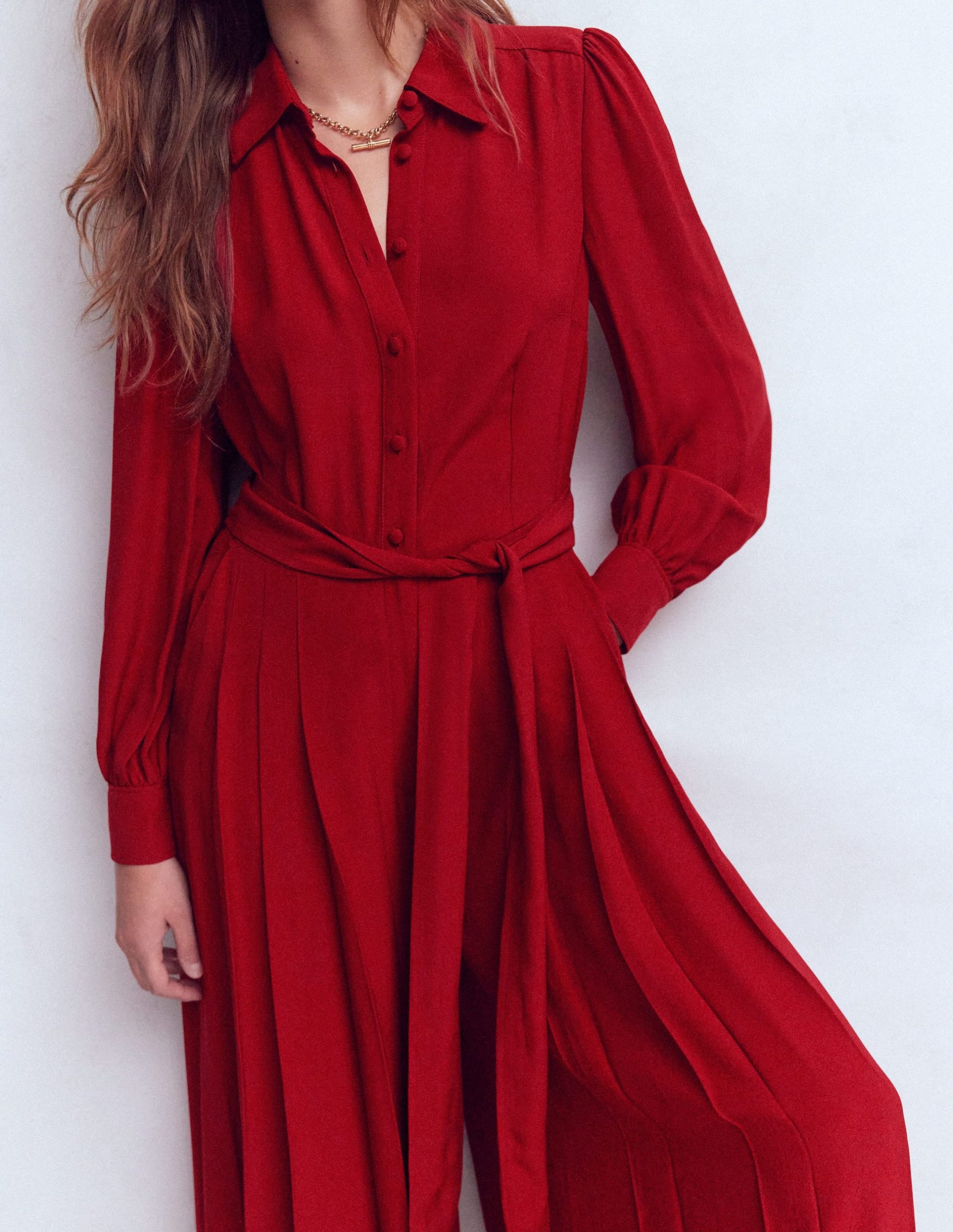 Button Up Palazzo Jumpsuit-Red - Image 2