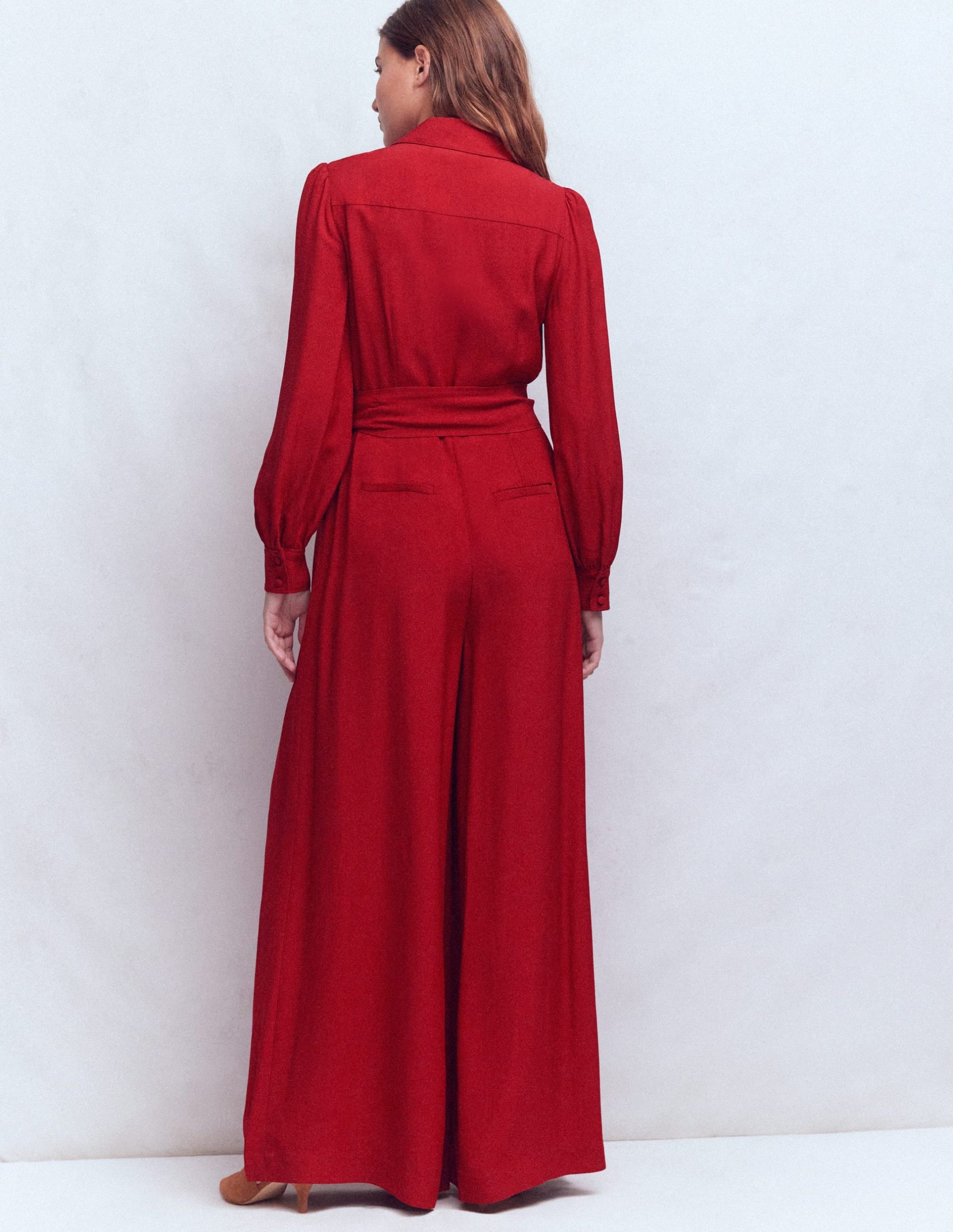 Button Up Palazzo Jumpsuit-Red - Image 3
