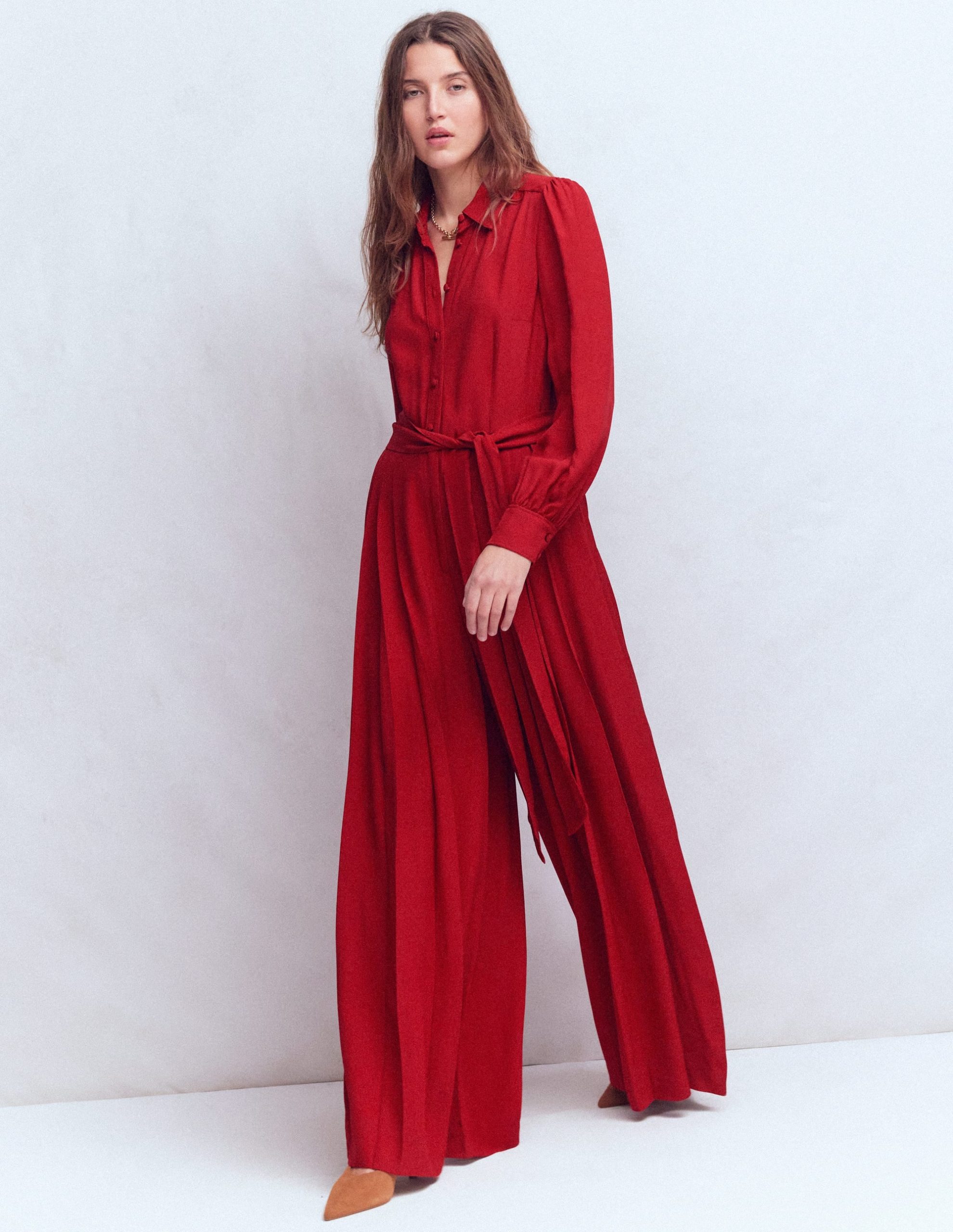 Button Up Palazzo Jumpsuit-Red - Image 4