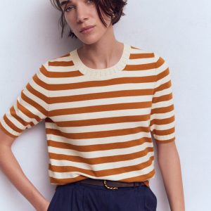 Emilia Cotton Crew T-shirt-Cognac/ Warm Ivory