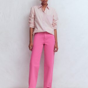 High Rise Column Leg Jeans-Bright Pink