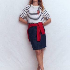 Straight Denim Skirt-Indigo