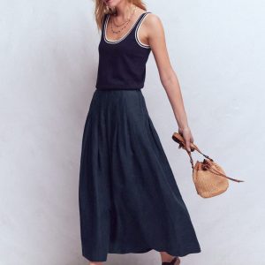 Valentina Linen Skirt-Navy