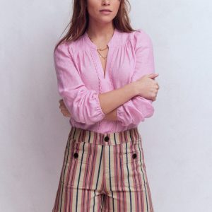 Primrose Denim Shorts-Pink Stripe