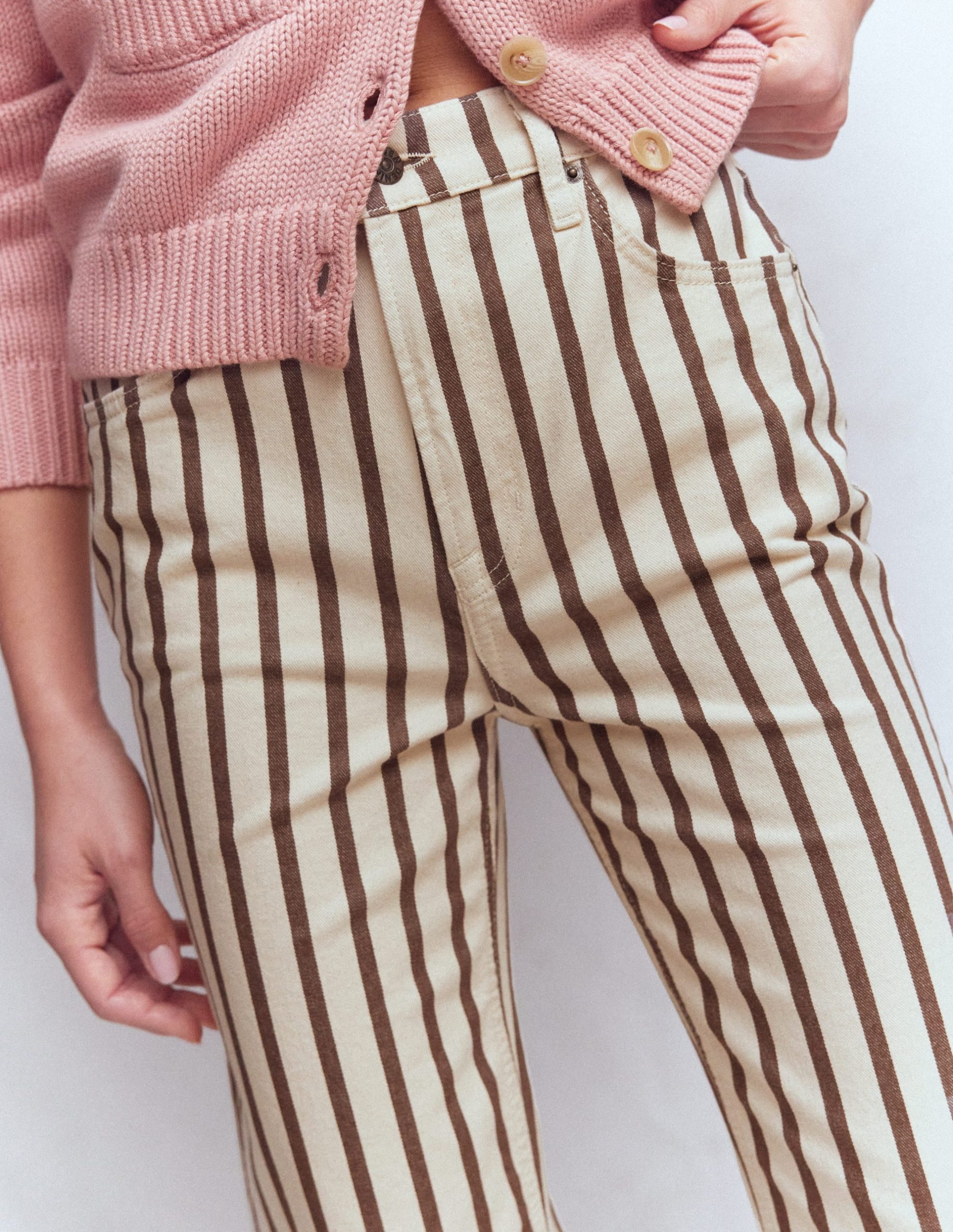 High Rise Straight Jeans-Brown Ecru Stripe - Image 2