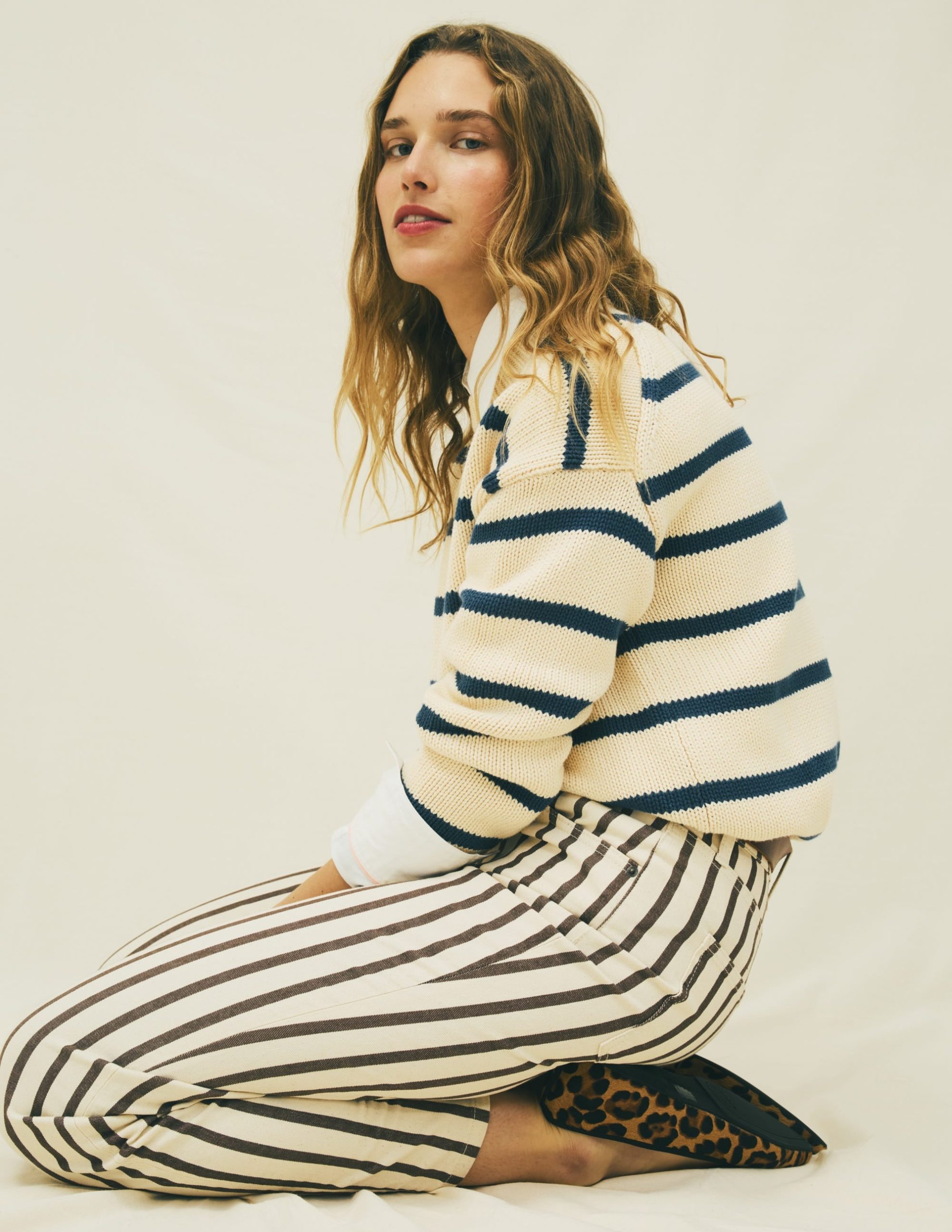 High Rise Straight Jeans-Brown Ecru Stripe - Image 6