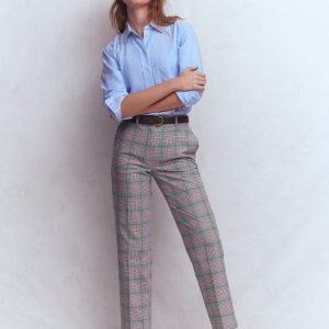 Canonbury Tailored Pants-Green. Pink and Brown Check