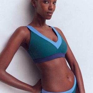 Campania Cross-back Bikini Top-Navy. Green. Blue Colourblock