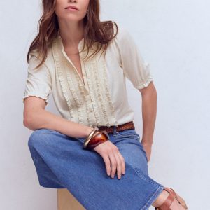 Eda Ruffle Front Shirt-Ivory