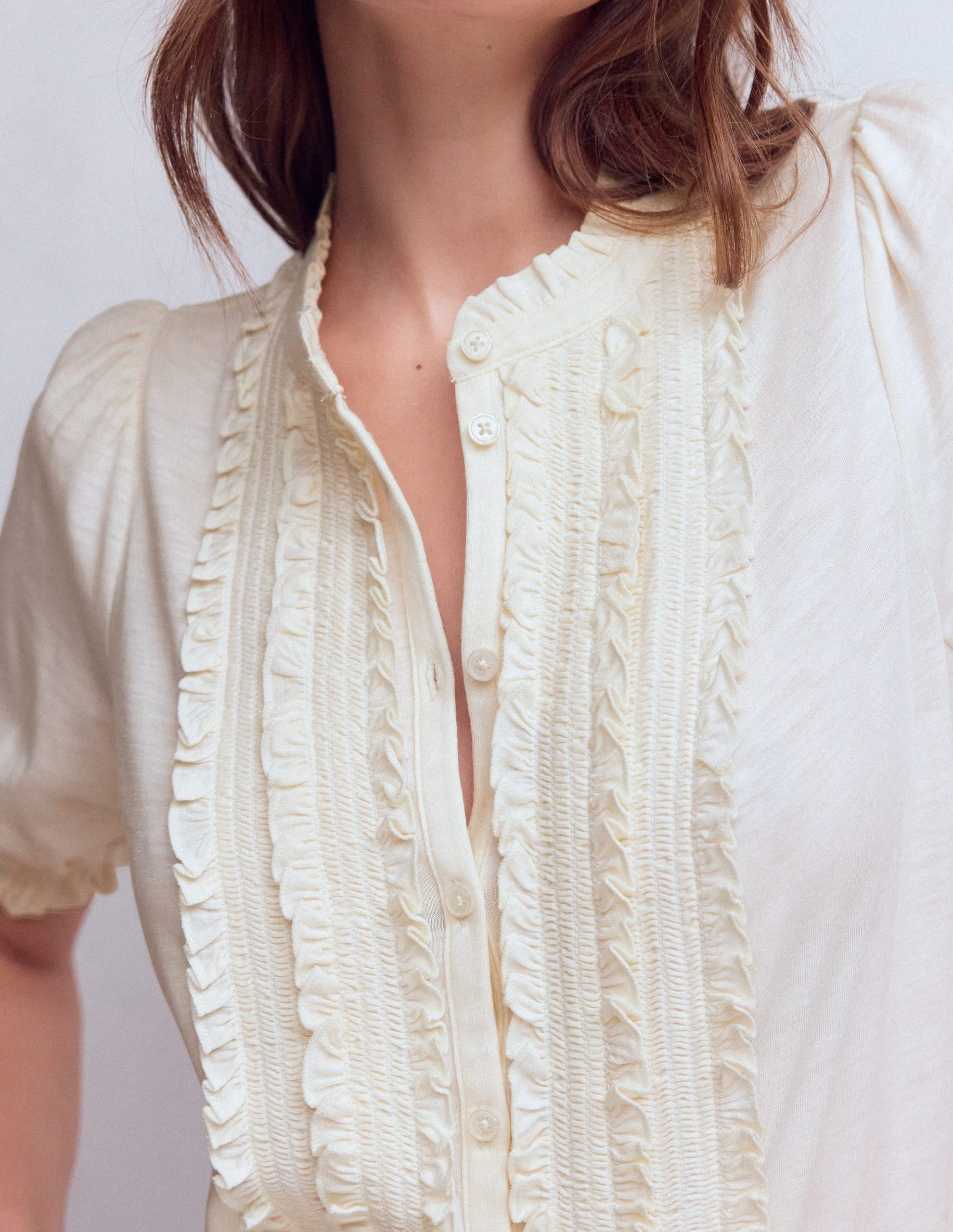 Eda Ruffle Front Shirt-Ivory - Image 2