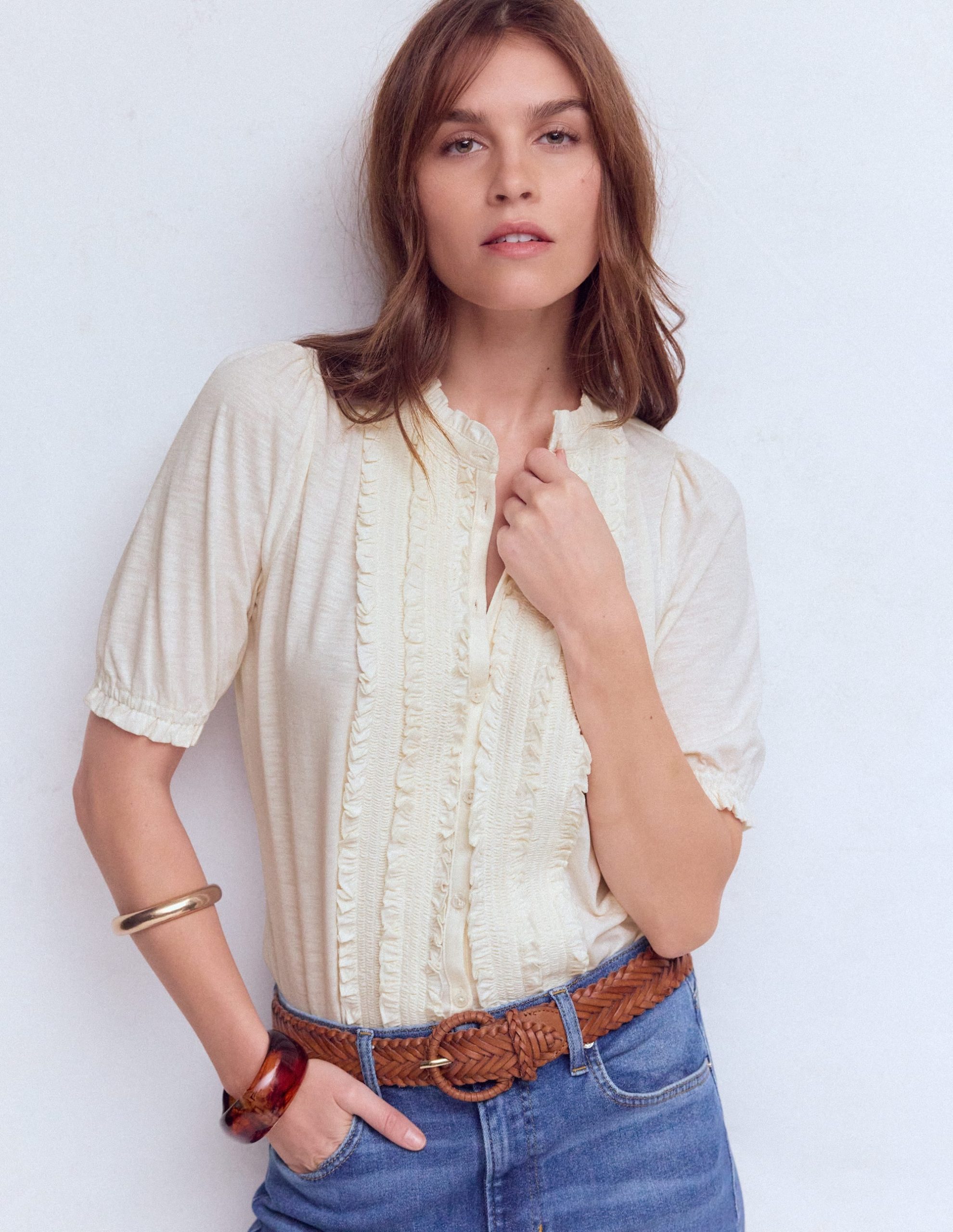Eda Ruffle Front Shirt-Ivory - Image 4