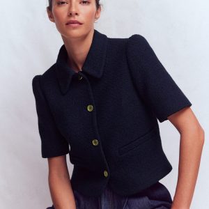 Short Sleeve Textured Jacket-Navy