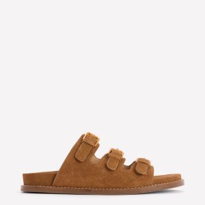 Triple Strap Footbed Sandal-Tan