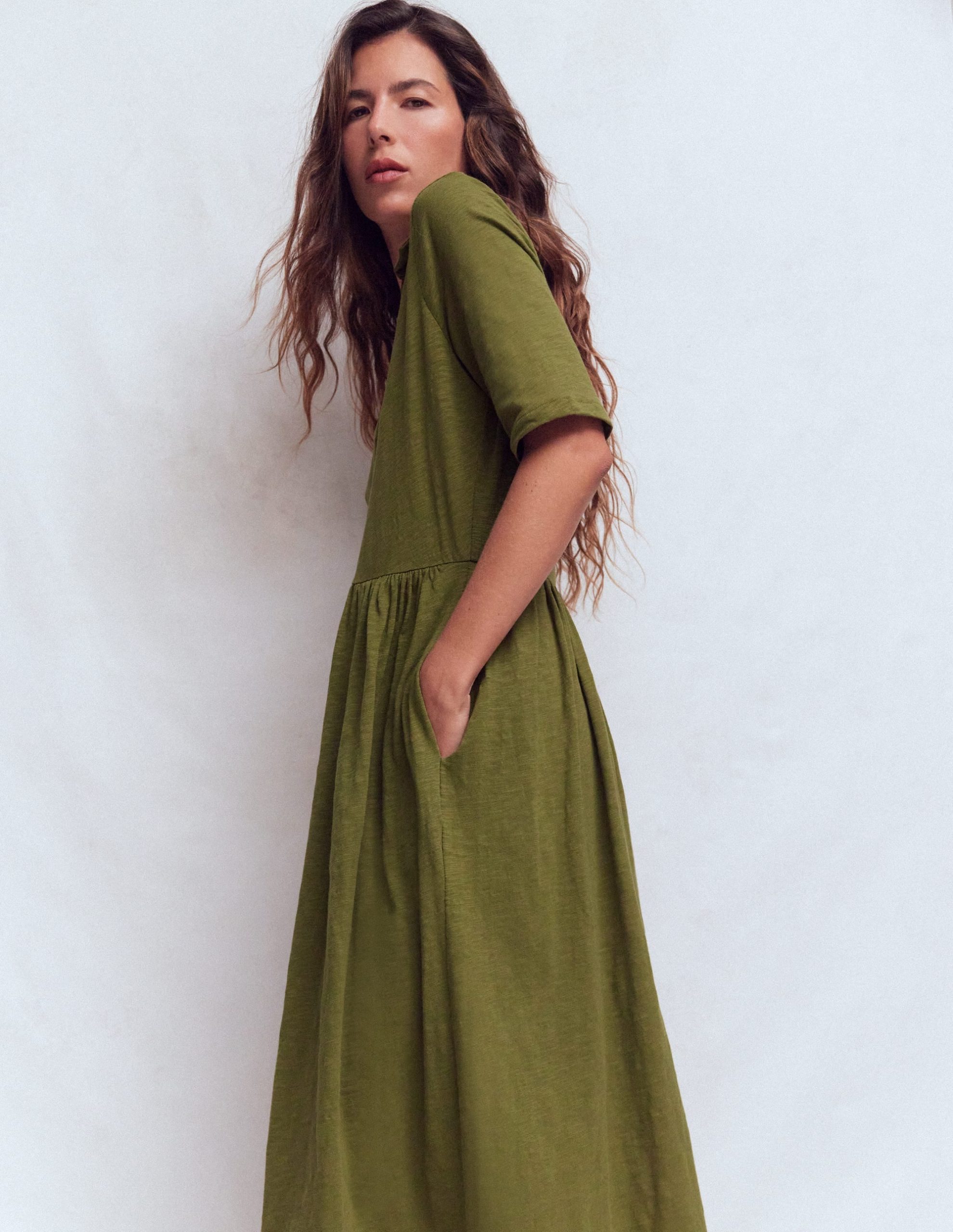 Aria Collared Jersey Dress-Promenade Green - Image 5