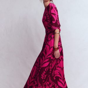 Imelda Kimono Jersey Dress-Pink Peony. Decorative Lattice