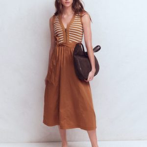 Zip-front Mix Media Dress-Ginger and Ivory Stripe