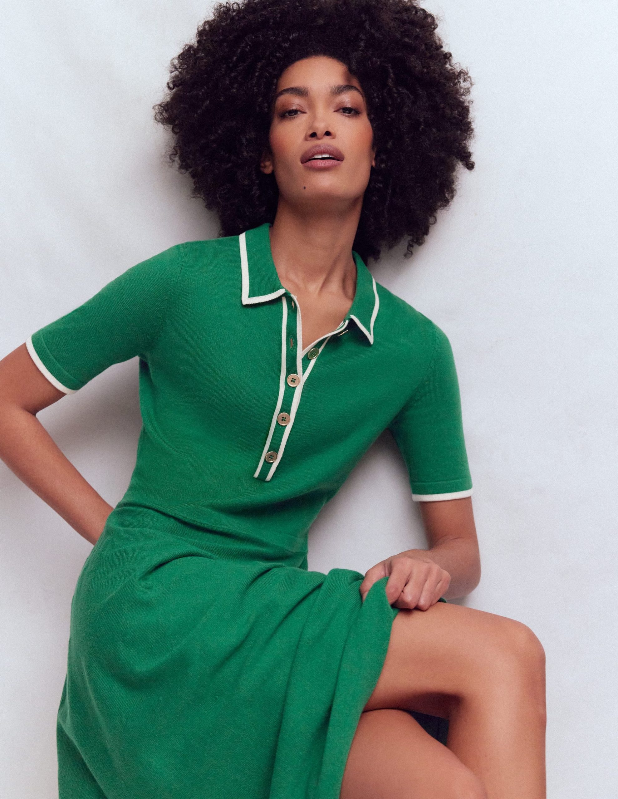 Collared Knitted Midi Dress-Fresh Green - Image 4
