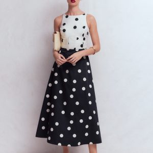 Silvia Boned Bodice Maxi Dress-French Navy Painted Spaced Dot
