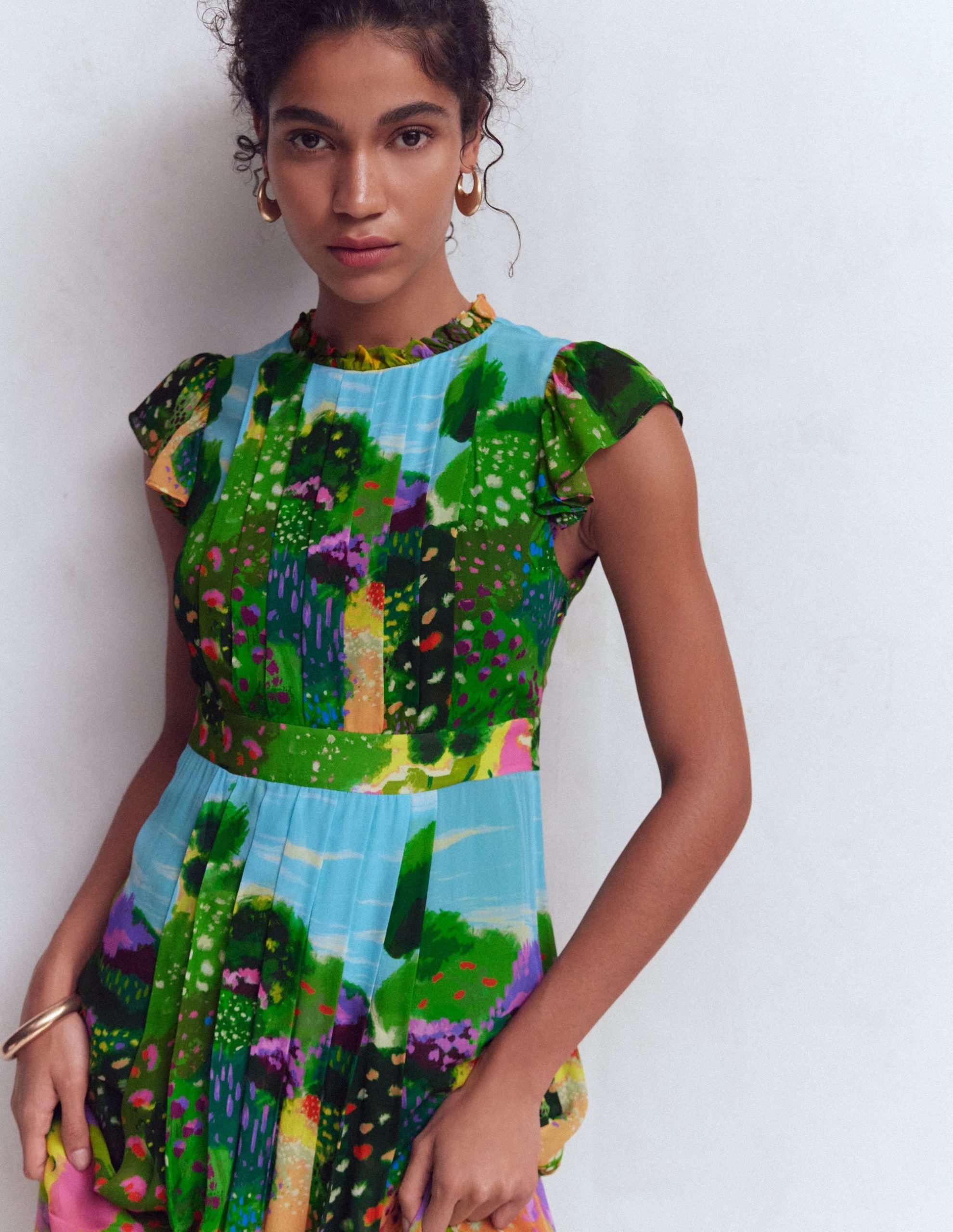 Pleat Ruffle Maxi Dress-Multi. Garden Path - Image 2