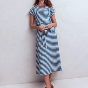 Eve Jersey Midi Dress-Blue and Ivory Stripe