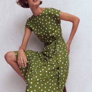 Eve Jersey Midi Dress-Olive. Painted Dot Spaced
