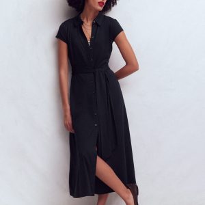 Marcia Jersey Shirt Dress-Navy