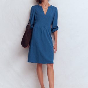 Cathy Notch Neck Jersey Dress-Tourmaline Blue