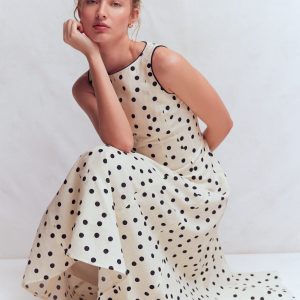 Annet Linen Blend Midi Dress-Ivory Painted Dot Spaced