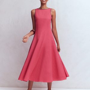 Annet Linen Blend Midi Dress-Cherry Blush