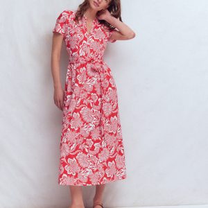 Naomi Jersey Midi Dress-Blood Orange. Elegant Blossom