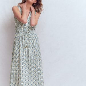 Delphine Midi Sleeveless Dress-Ivory. Flower Lattice