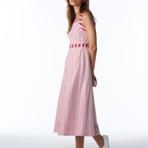 Cross-back Linen Blend Dress-Orchid Pink Stripe