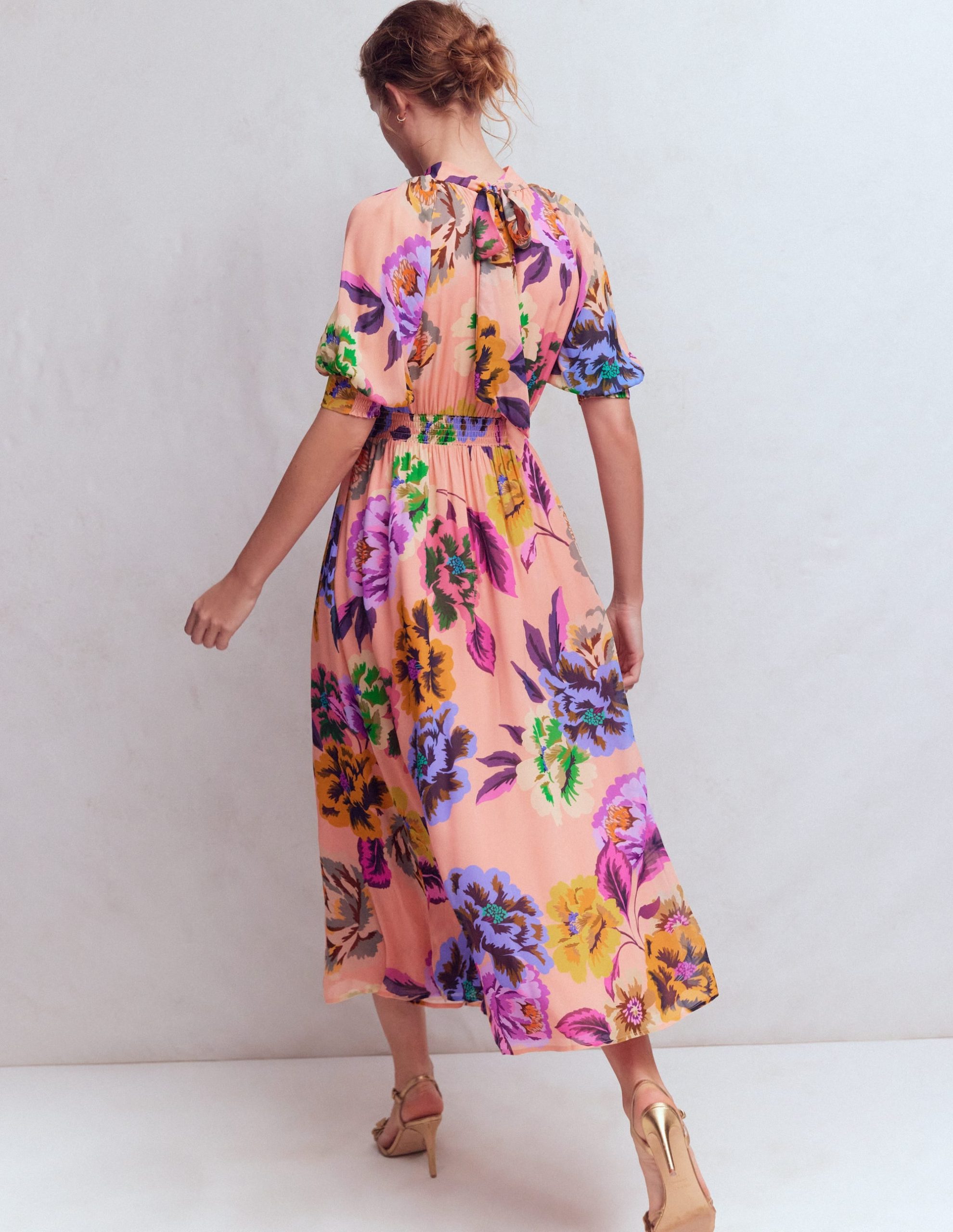High Neck Blouson Sleeve Dress-Multi Opulent Blossom - Image 3