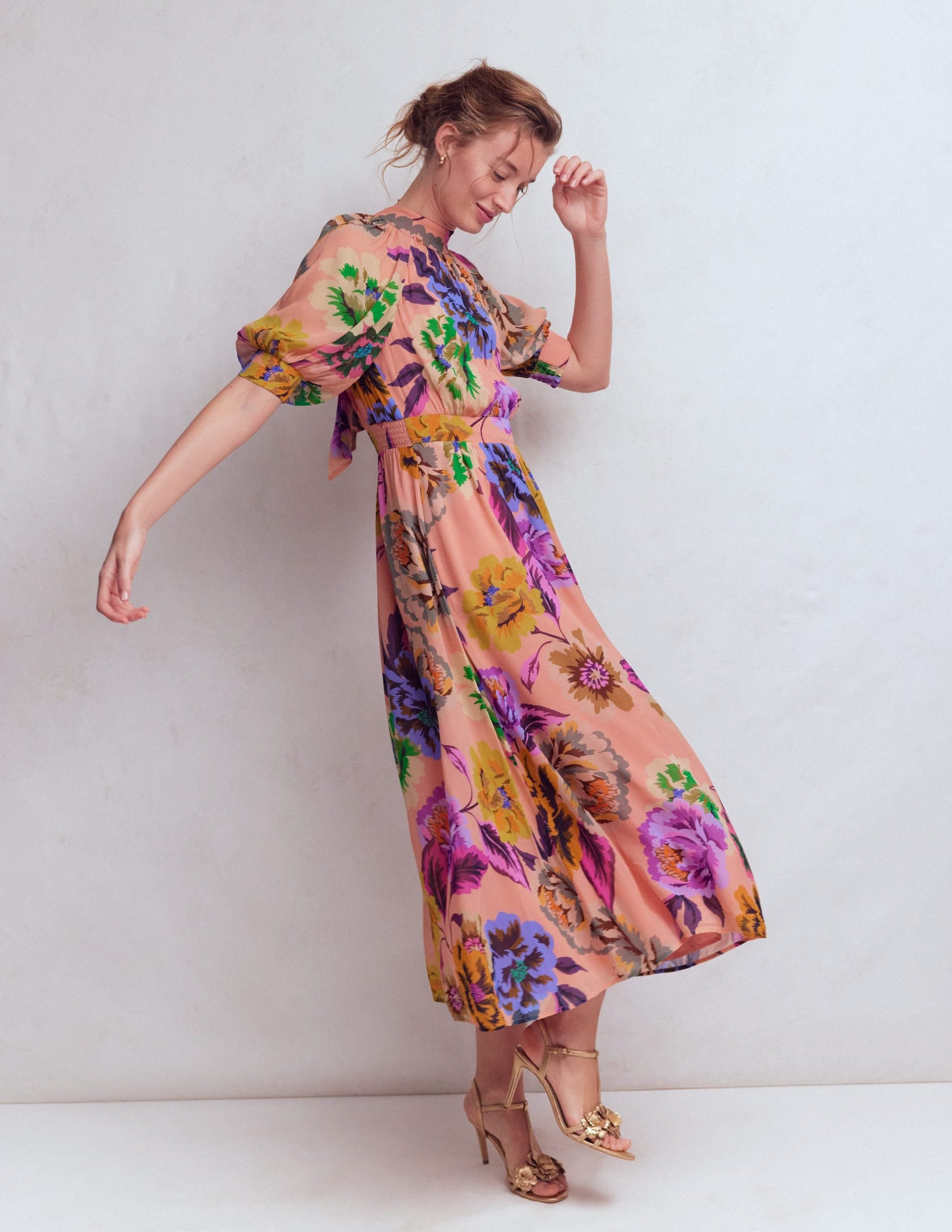High Neck Blouson Sleeve Dress-Multi Opulent Blossom - Image 5