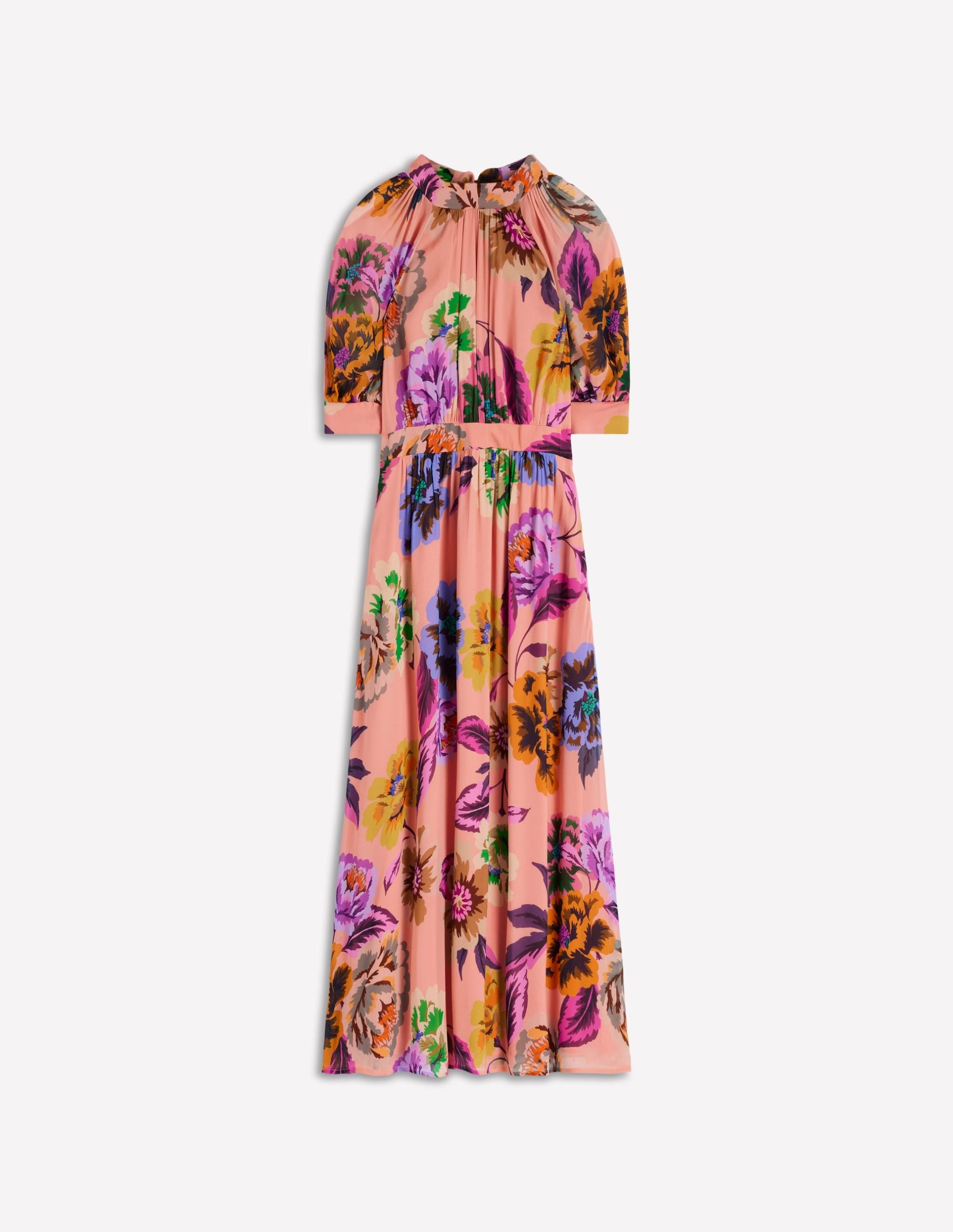 High Neck Blouson Sleeve Dress-Multi Opulent Blossom - Image 7