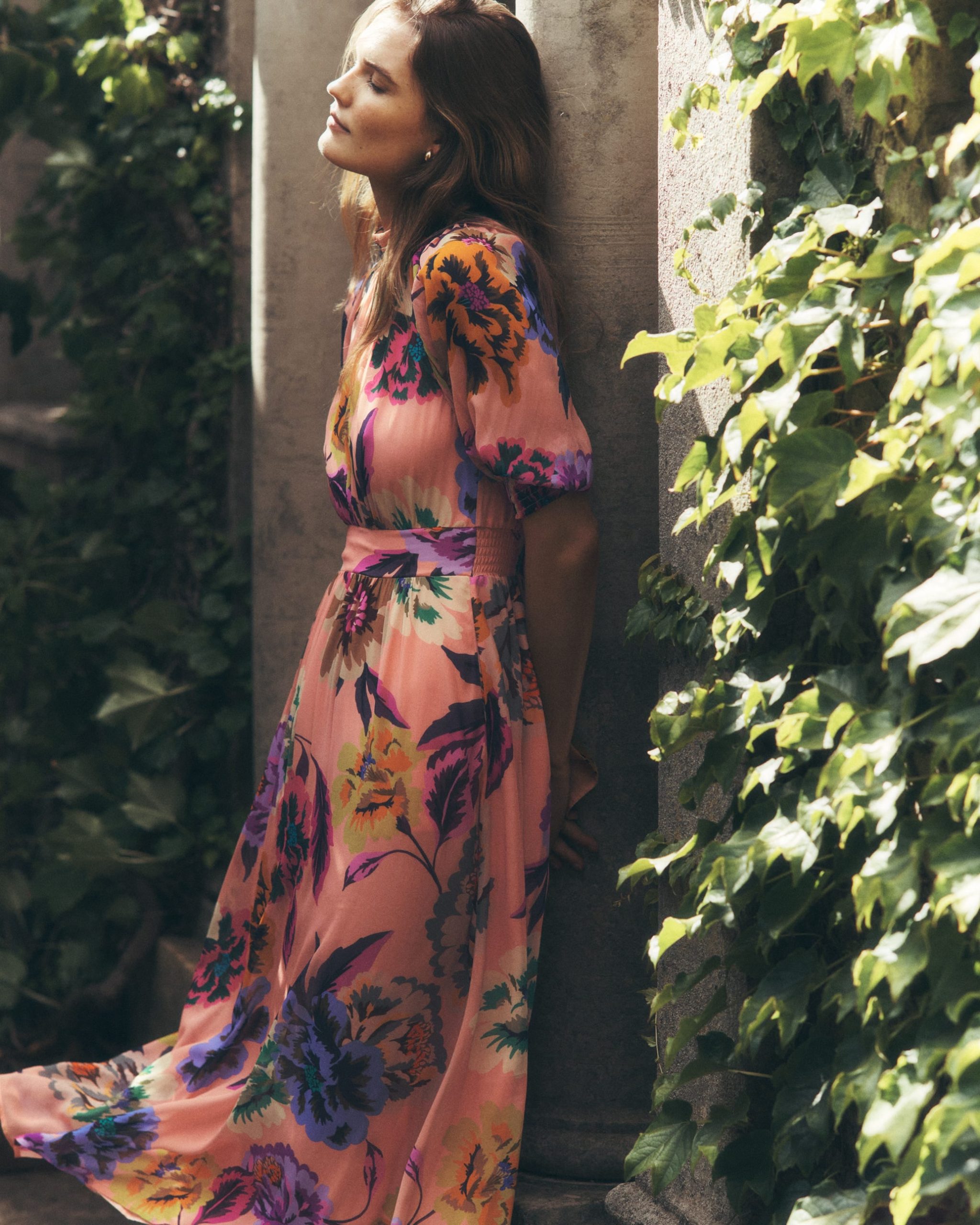 High Neck Blouson Sleeve Dress-Multi Opulent Blossom - Image 6
