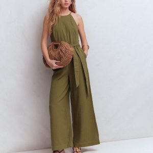Rosa Double Cloth Jumpsuit-Olive