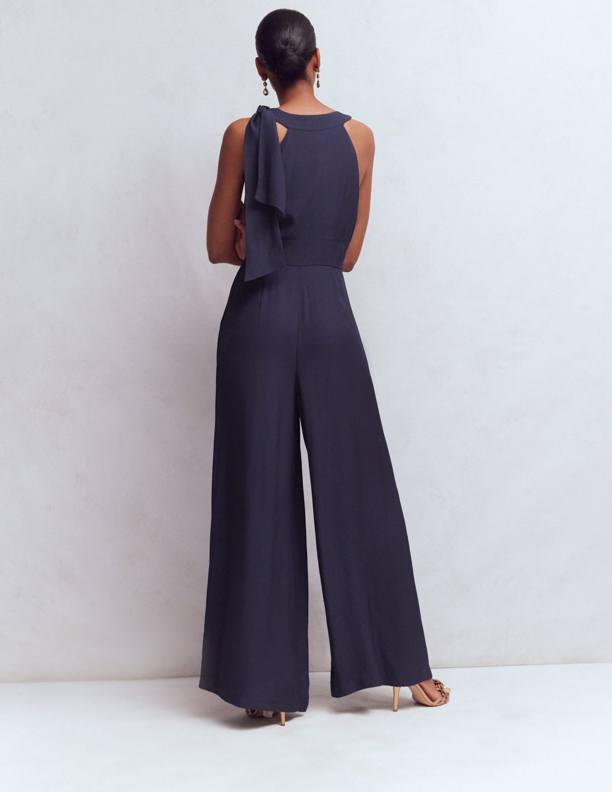 Tie Halter Neck Jumpsuit-Navy - Image 3