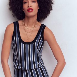 Liz Knitted Tank-True Navy Stripe