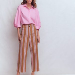 Primrose Cropped Pants-Cognac. Pink Stripe