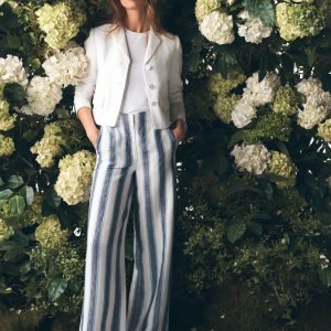Belgravia Linen Pants-Blue and White Stripe